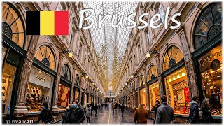 🇧🇪 Brussels City Walking Tour 🌁 4K Christmas Season Walk ☁️ Belgium 🇧🇪 (Cloudy Day)