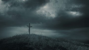 Jesus Calvary Crucifixion Three Crosses On Hill Under Cloudy Dark Sky Christian Worship Background