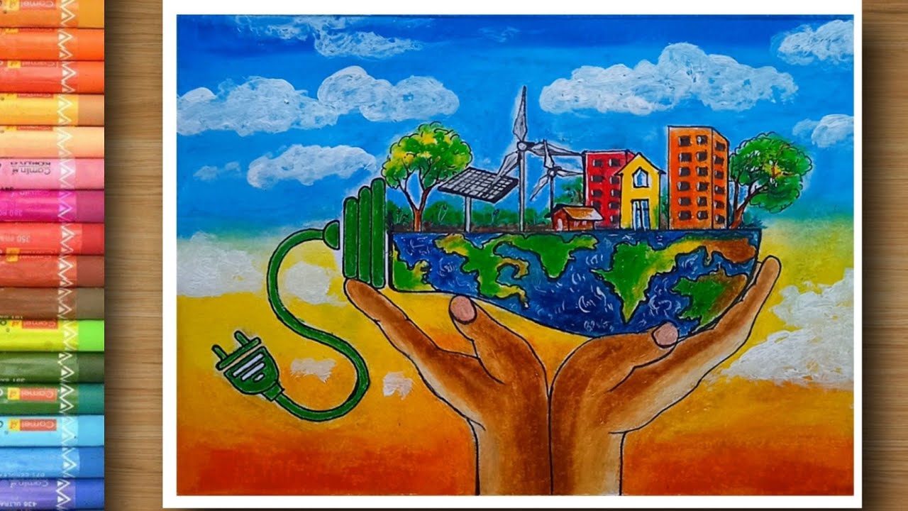 Save energy drawing with oil pastel|Urja sanrachan drawing with oil ...