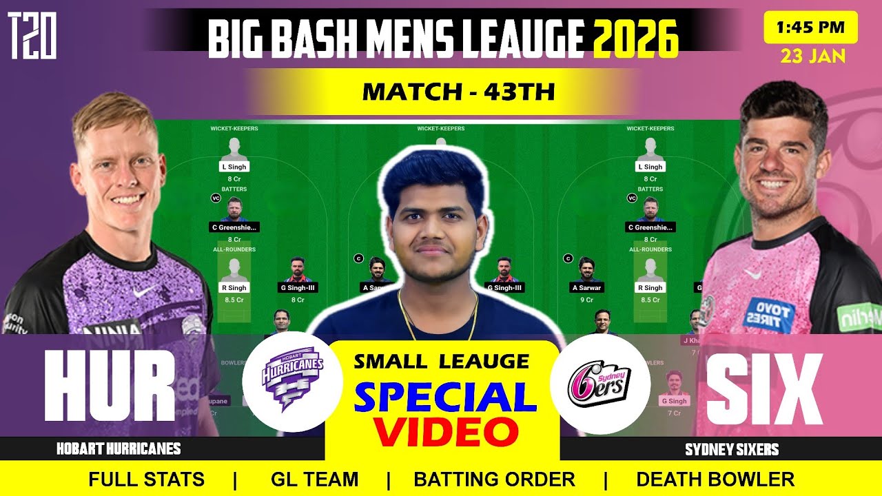 SIX vs HUR Dream11, SIX vs HUR Dream11 Prediction, Sydney vs Hobart Hurricanes 43RD BBL T20 Dream11