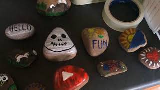 Newest Holiday craze , we painting stones then hide them around parks for others to find