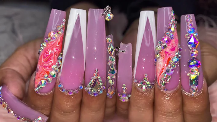 Acrylic Nails Fullset | Pink Blinged Out Nails | S...