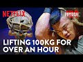 How many hours can you endure carrying a heavy boulder above your head  physical 100 ep 78 eng