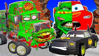 Flatbed Trailer Cars Transporatation HULK McQueen vs MACK MONSTER and BATMAN Pixar in BeamNG.drive