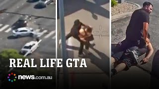 Real life GTA: Bystanders spring into action to stop suspect from fleeing car crash