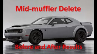 Dodge Challenger mid-muffler delete, before and after results