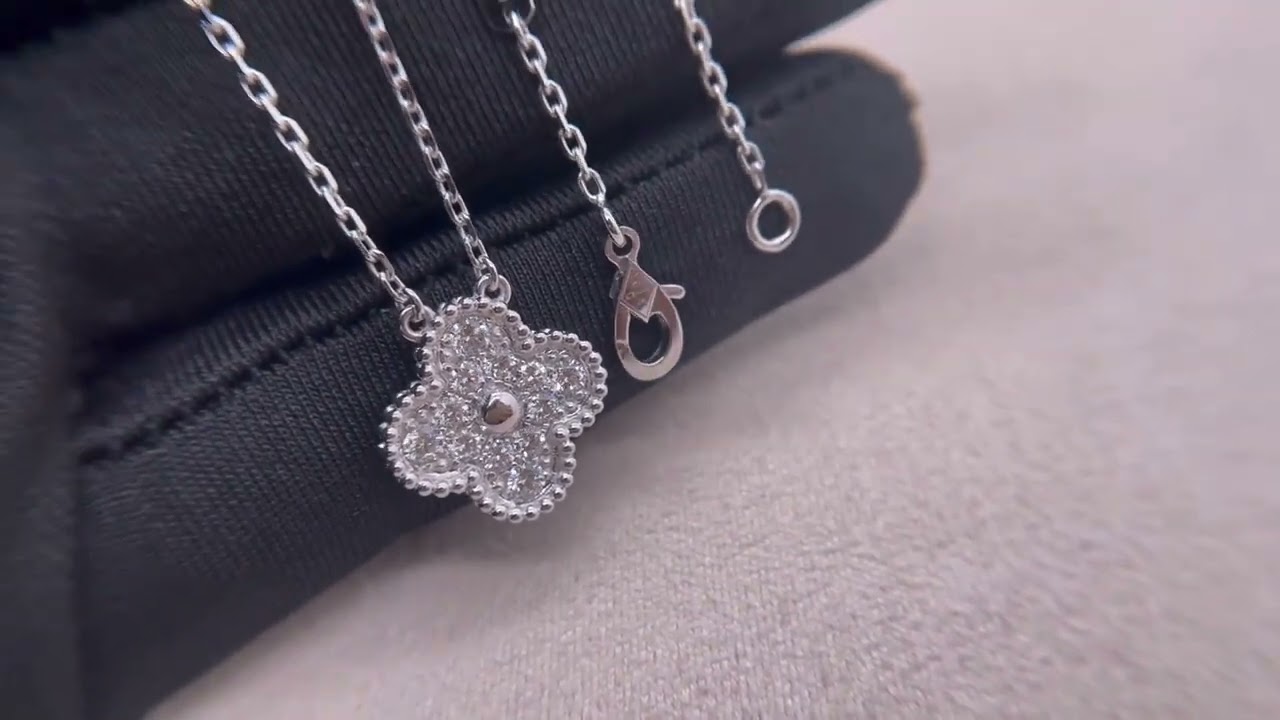 Custom Made Van Cleef Arpels Vintage Alhambra Necklace 18K White Gold With Diamonds