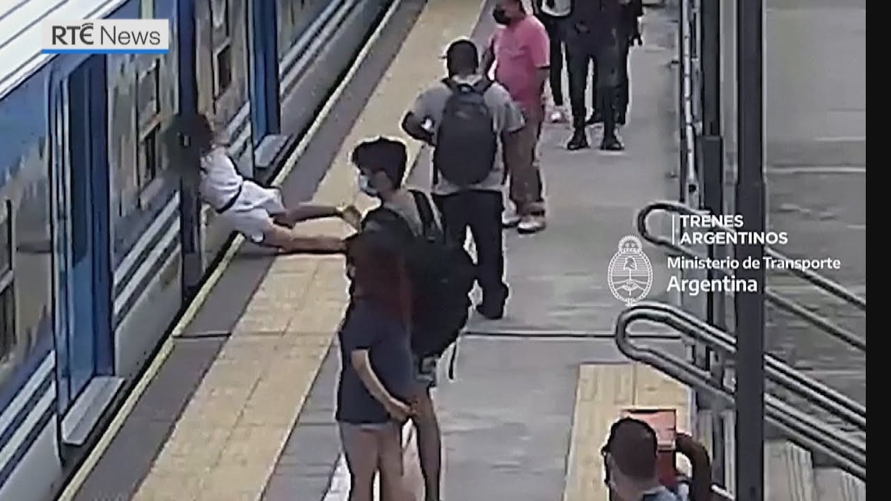 Woman survives fall in front of moving train in Argentina