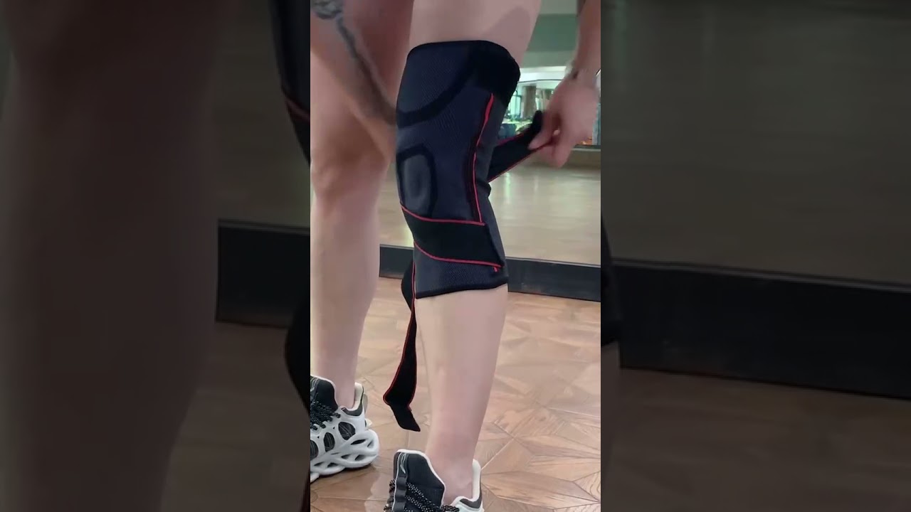 Наколенник для спорта с фиксатором коленного сустава, компрессией, пружинными ребрами жесткости