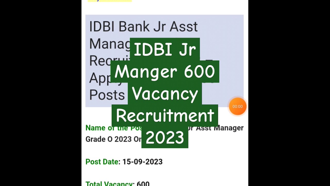 IDBI Jr Assistant Manager Recruitment Vacancy 2023 