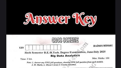 Answer key of BDA | BAD601 | BDS601 | VTU 22 scheme.