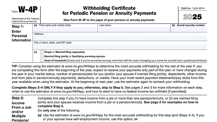 IRS Form W-4P walkthrough (Withholding Certificate for Periodic Pension or Annuity Payments)