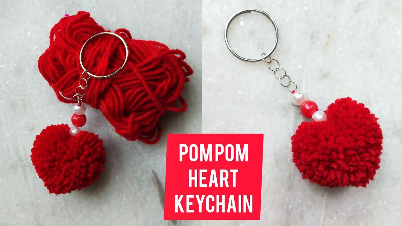 josydesigns Pom Pom Keychain with Heart