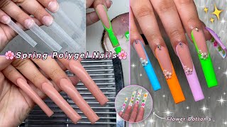 COLORFUL SPRING POLYGEL NAILS🌸 FRENCH TIPS, FLOWER BOTTOMS & CREEPY REDDIT STORIES! | Nail Tutorial