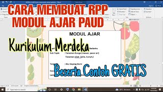 Cara Membuat RPP PAUD KURIKULUM MERDEKA