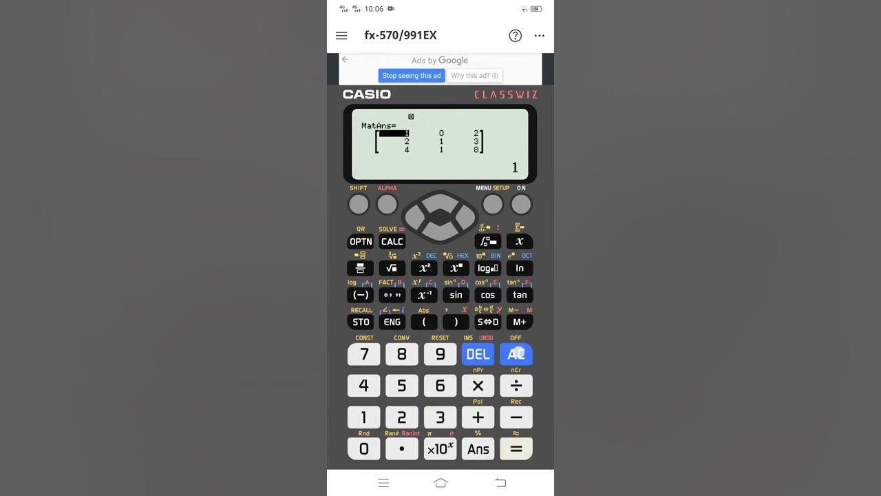 Inverse of a matrix direct solution on Casio 991 EX-plus | calculator ...