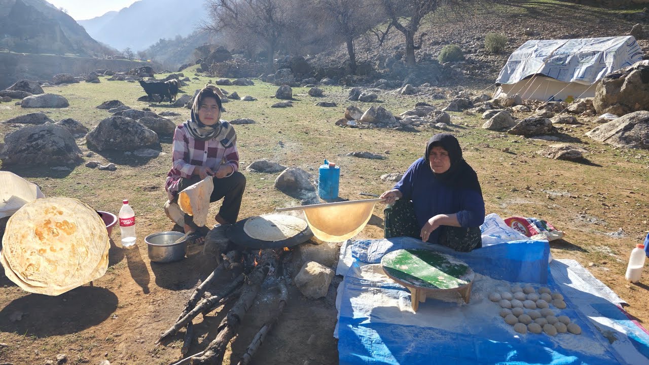 Nomadic life in the mountains 🏔️ | Cooking lavash bread over a fire 🍞🔥
