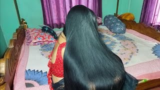 Beautiful Woman Gorgeous Black & Smooth Long Hair Play For Left Side | Hair Play For Thick Long Hair