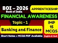 BOI Apprentice 2026 | Banking and Finance MCQS | Bank of India Financial Awareness Pdf | BOI GK PDF