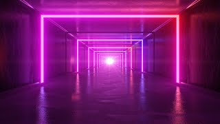 Inside Abstract Ultraviolet Neon Glowing Sqaure Tunnel Moving Slowly 4K Background VJ Video Effect