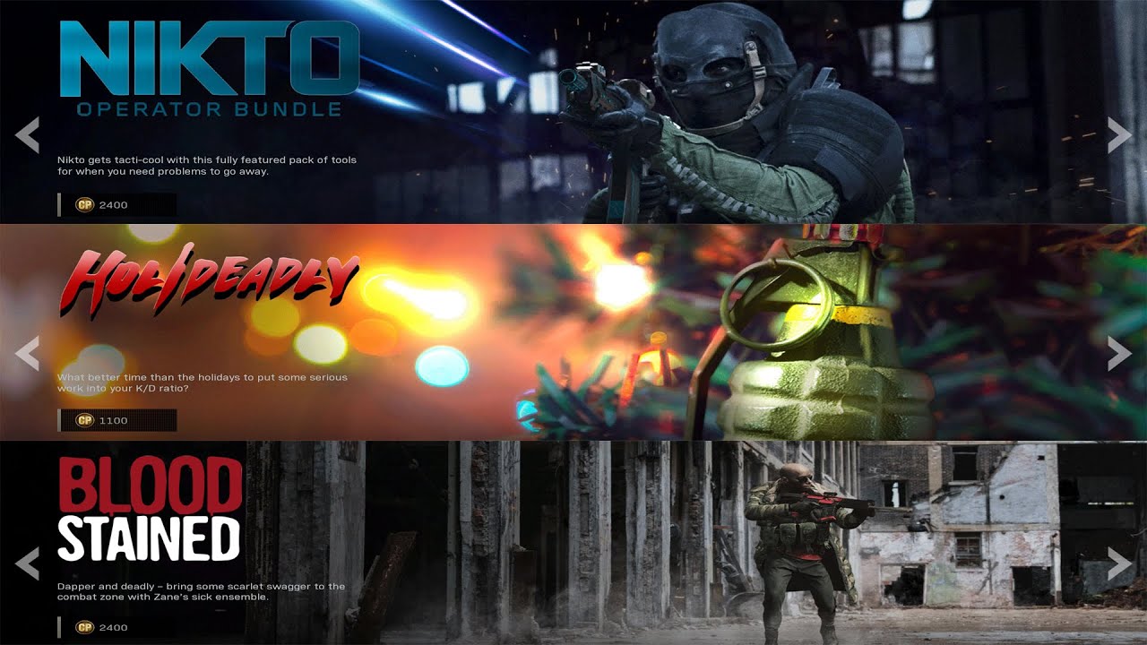 Call of Duty Modern Warfare 2019 Store - Nikto, Holideadly, Blood Stained Operator/Weapon Bundle