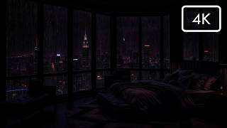 No Ads 😴 Rainy Night New York City Window View 🌧️ Relaxing Rain & City Ambience for Sleep and Study