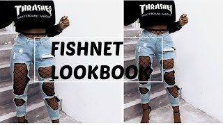 fishnets under ripped jeans