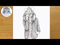 Hidden face drawing - Pencil sketch || How to draw a girl with winter cap ||  bir kız nasıl çizilir