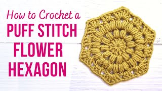 How to Crochet a Puff Stitch Flower Hexagon