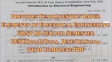 Elements of Electrical Engineering Previous year question paper June/Jul 2024, BESCK204/B204