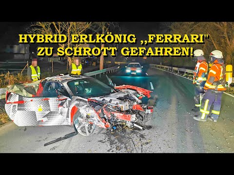 Hochpreisiger Ferrari Hybrid Erlkönig bei nächtlichem Crash zerstört - |Feuerwehr im Einsatz] -