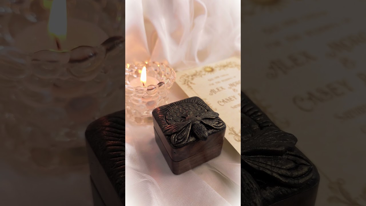 Bee-Inspired Wedding Set: Vintage Ring Box & Matching Invitation | Handmade byDRATAR