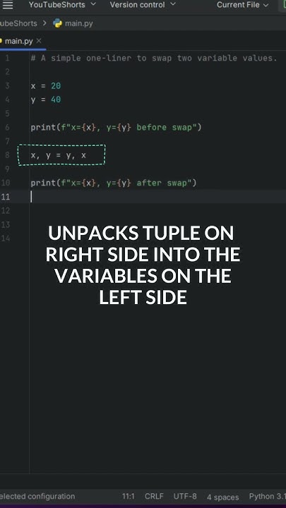 swap 2 variables {1 line python code} - YouTube