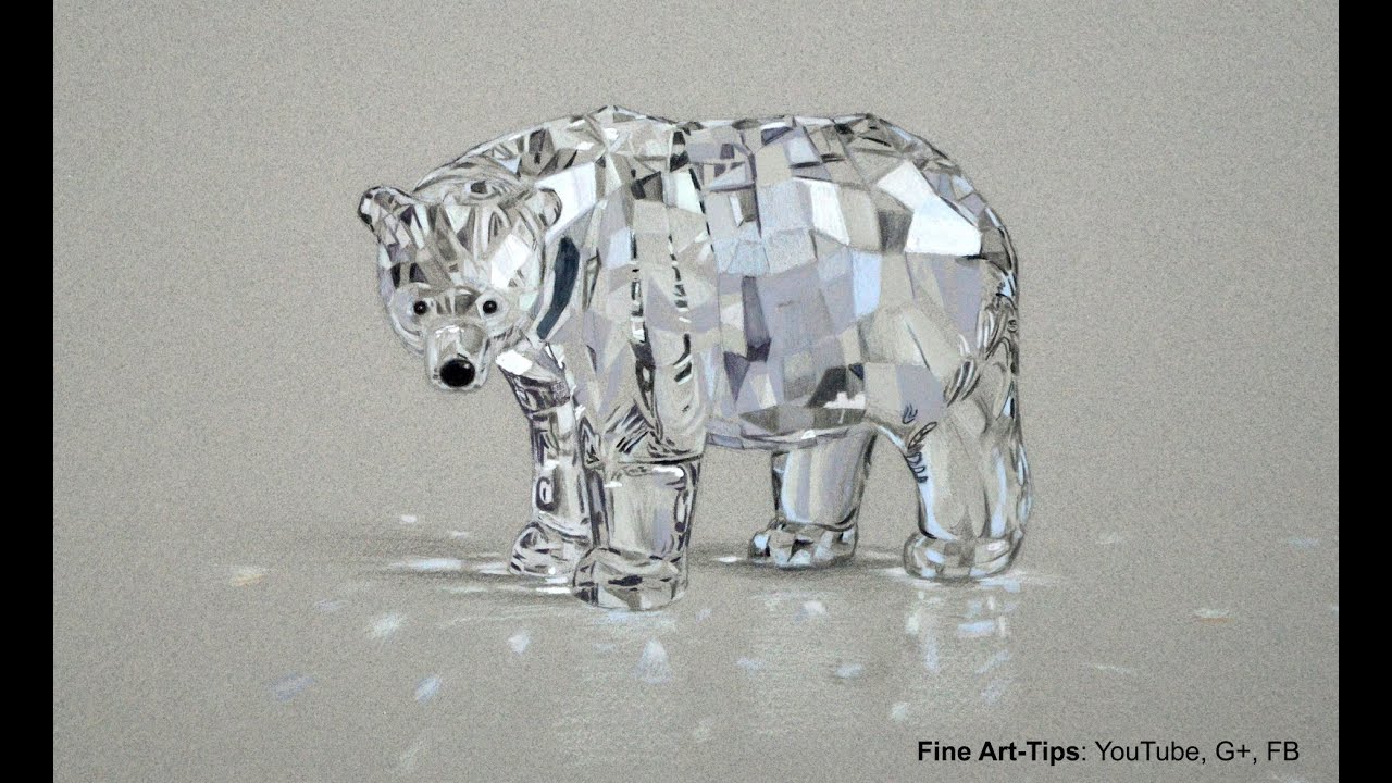 ⁣How to Draw a Swarovski Crystal Bear With Color Pencils - Glass