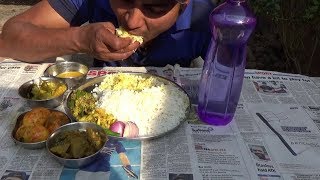 Today's Lunch Menu - Egg Curry - Brinjal Bharta - Spinach Curry - Potato Fry with Rice