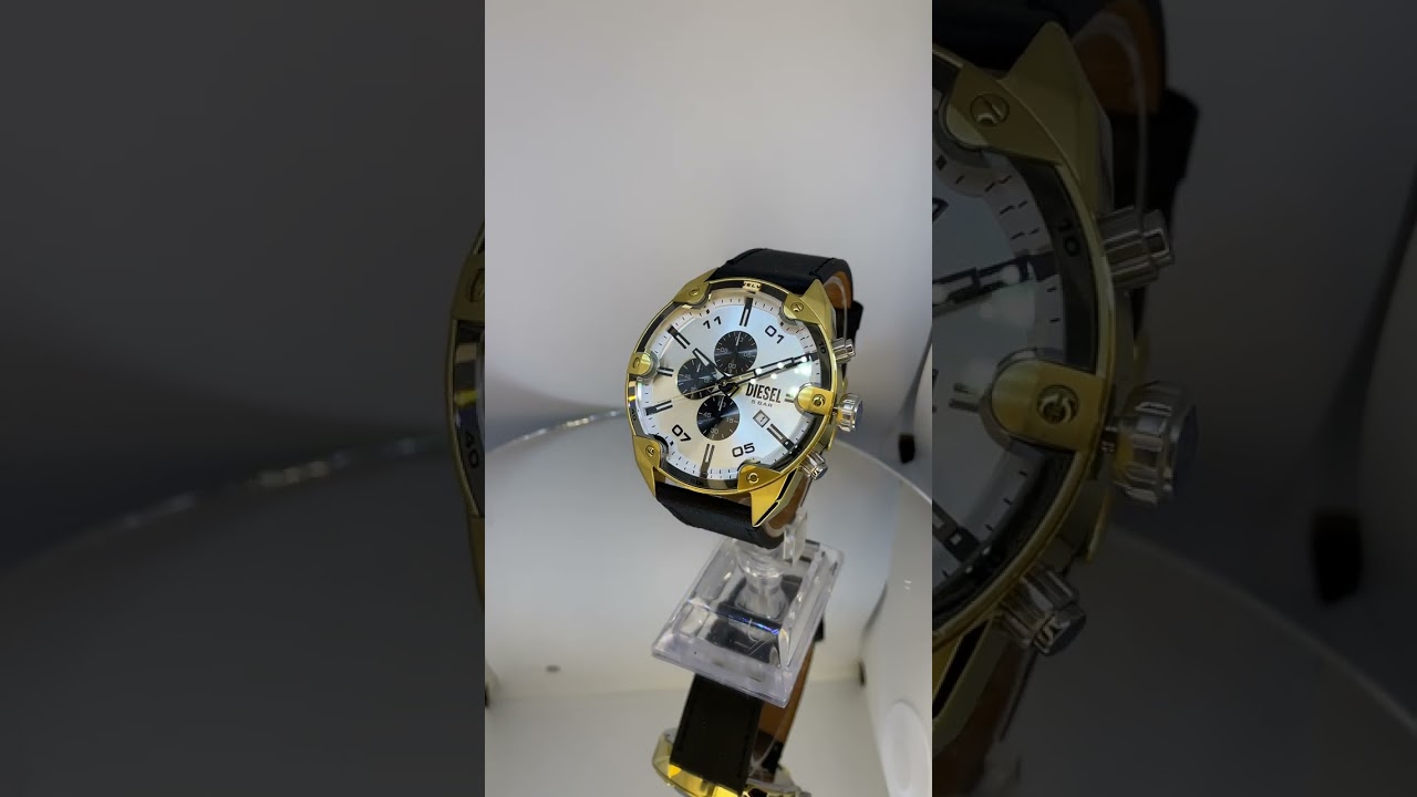 Brand New Diesel Spiked Men's Silver Sunray Dial Black Leather StrapWatch DZ4671