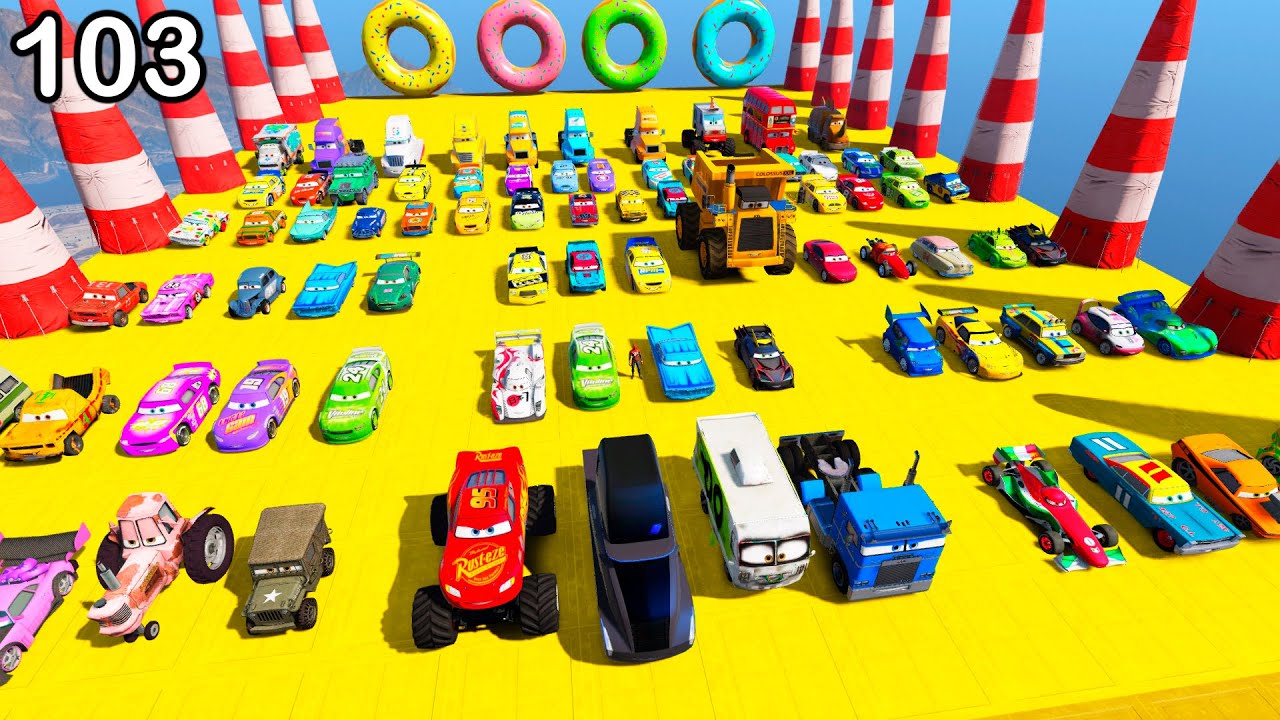 GTA V Mods Stunt Car Racing Challenge By SPIDER-MAN With Amazing DISNEY CARS AND MCQUEEN ep 103