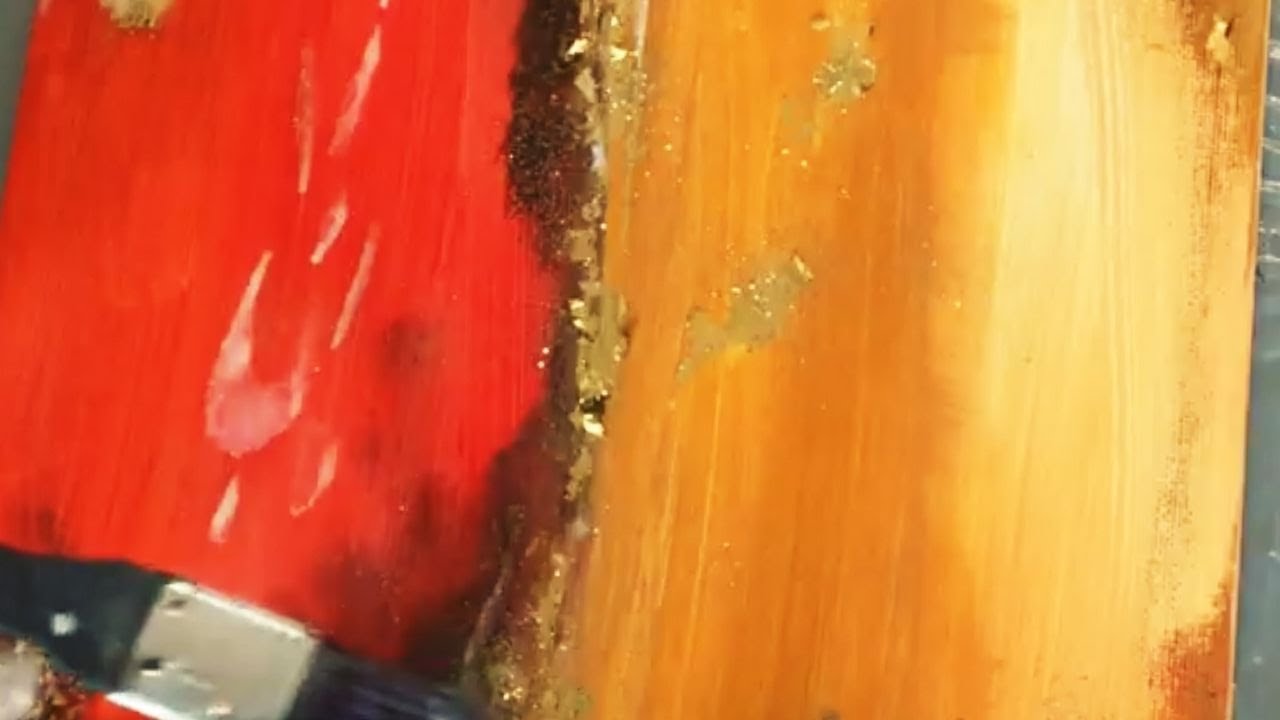 DIY Orange, Red, Brown, Yellow and Gold Leaf Abstract Glitter Wall Art 