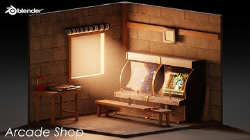 Blender 2.92 - Arcade Shop (Time lapse) with commentary