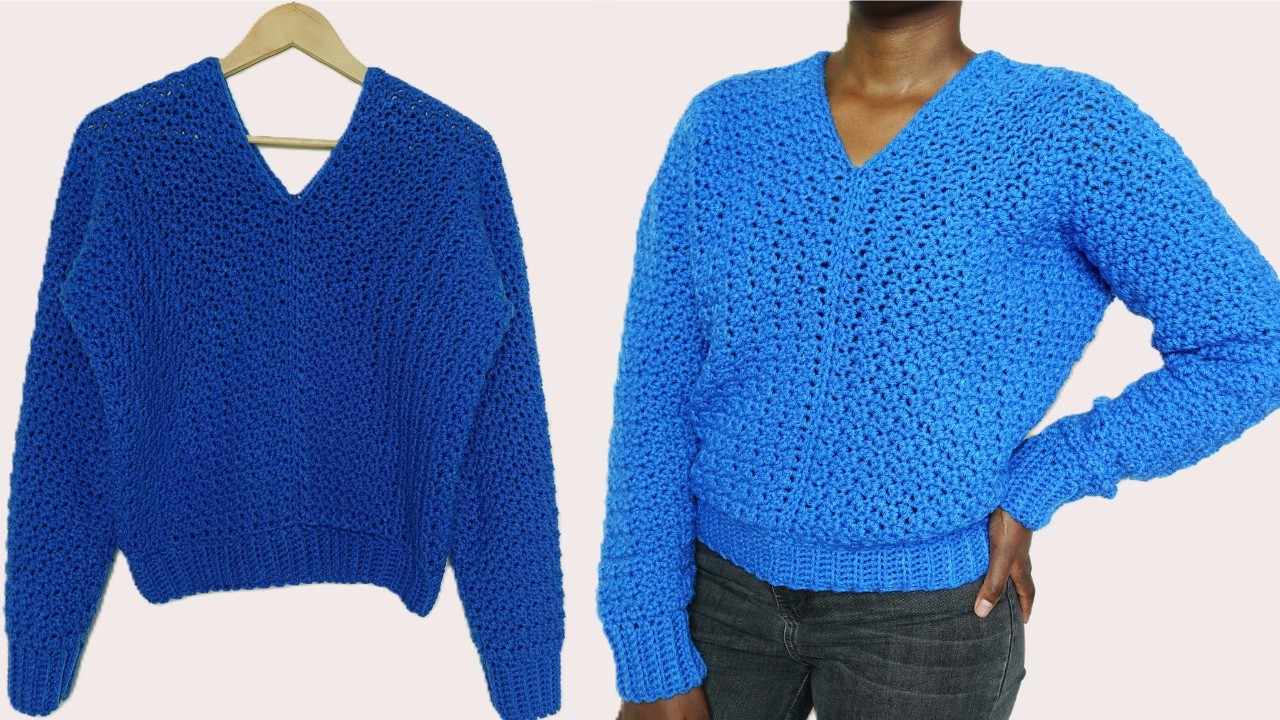 りっちゃん　Jacquared Vネック KNIT◆ Easy Crochet V-neck Sweater | Crochet Lemon Peel Stitch Sweater