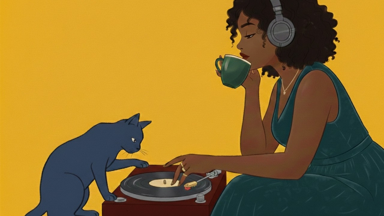 vintage jazz with warm coffee | a cat, a record player, and nothing else