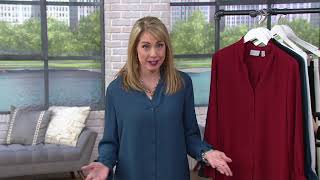 GRAVER Susan Graver Woven Button-Front Y-Neck Shirt on QVC