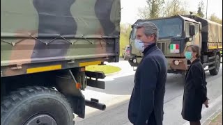 I camion militari dell'esercito accompagnano a Padova i primi feretri di Bergamo - Marzo 2020