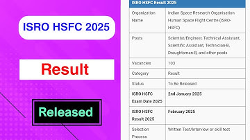 ISRO HSFC 2025 Result Released | ISRO HSFC 2025 Result Declared by MDE