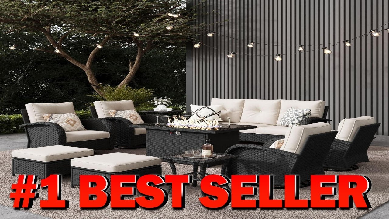 Комплект садовой мебели LayinSun из 10 предметов, включающий стол с очагом и ротангом - B0DK75M371