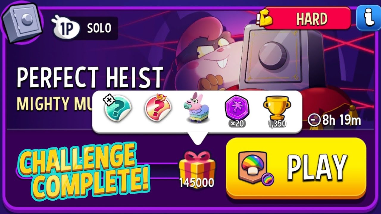 Hard Perfect Heist Mighty Mushrooms Rainbow Match Masters Solo Challenge Score 145000 10 Moves 