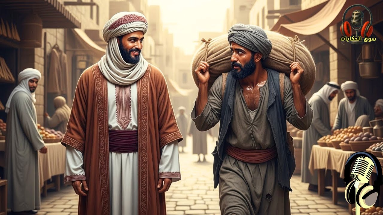 قصة التاجر وأخوه الحمّال، وجه واحد وقلبان متباعدان غيّرا مصيرهما، قصص قبل النوم وسوق الحكايات والقصص