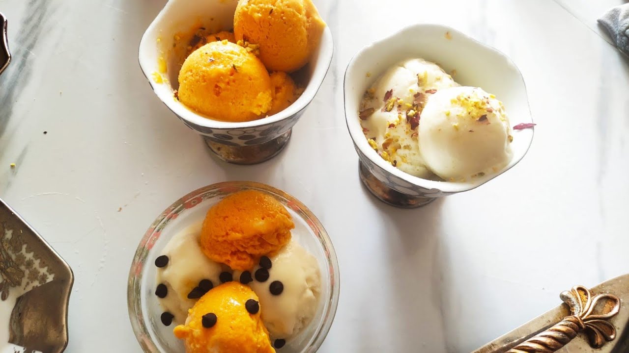 ايس كريم الفانيليا و المانجو الطبيعي بدون كريم شانتيه أو حليب مكثف مكونات اقتصاديه