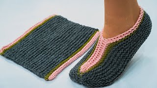 Slippers on two knitting needles without a seam on the sole  a detailed tutorial!