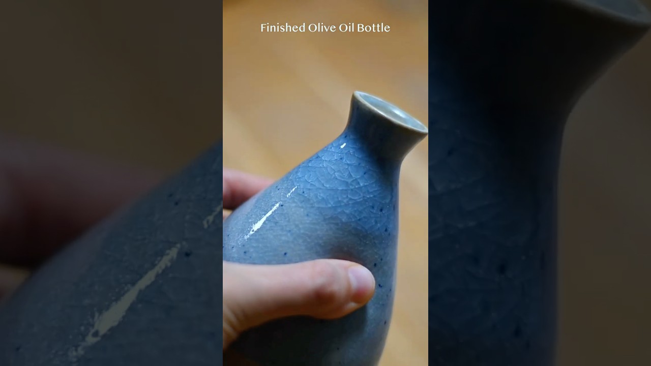 Mixing the snowflake glaze for an olive oil bottle 🩵 